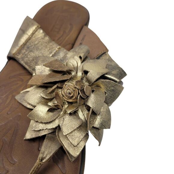 Born Womens Astrid Metallic Gold Leather Sandals Sz 11 Handcrafted 3D Flower - Picture 4 of 13